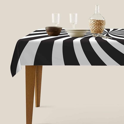 TKS MITLAN Tablecloth Black White Table Cloth Rectangle Table 52 x 70 Inch Funny Swirl Stripes Modern Kitchen Decorations for Home Dinner Party