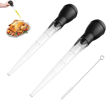 Turkey Baster, 2 Pcs Baster for Cooking, Heat-Resistant Turkey Baster Large with Cleaning Brush, Meat Injector Syringe for Oiling and Marinating Turkey Fish