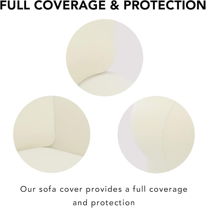 PureFit Stretch Oversized Couch Covers Fleece Sofa Slipcovers Ivory | 1-Piece Sofa Cover Washable Soft Couch Protector, Couch Slipcover with Non Skid Foam and Elastic Bottom for Kids, Dogs