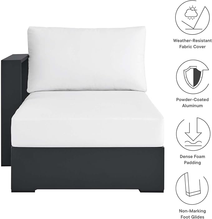 Modway Tahoe Aluminum Outdoor Chaise Lounge in Gray White with Weather-Resistant Cushions, Modular Left-Facing Patio Lounger for Pool Furniture or Sectional Sofa Set