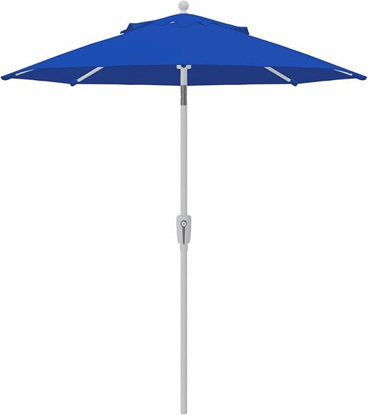 Treasure Garden 7.5ft Patio Umbrella – Outdoor Market Umbrella – Push Button Tilt – White Aluminum Frame (O’bravia, Cobalt)