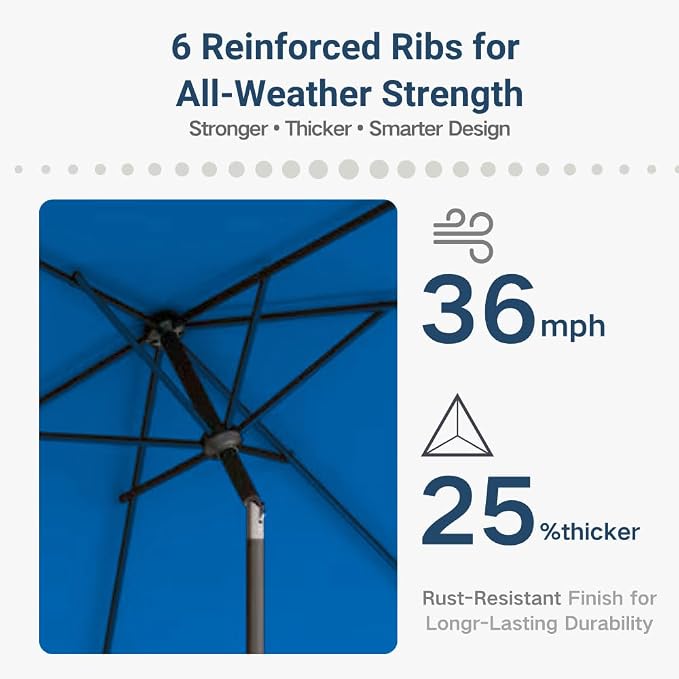 6.5' x 10' Rectangular Patio Umbrella Large Outdoor Market Umbrella w/UV Protection, Push Button Tilt and Crank Lift, Rectangle Table Umbrella for Garden, Deck, Pool, Patio, Royal Blue