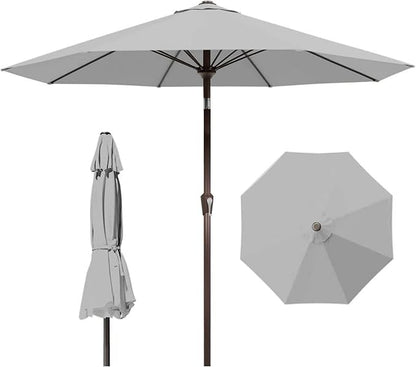 9ft Patio Umbrella with Push Button Tilt and Crank,Outdoor Market Table Umbrella UV Protection 8 Sturdy Ribs for Backyard,Garden,Pool,Deck(Light Gray)