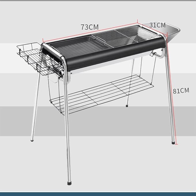 Barbecue Charcoal Grill, Portable Folding BBQ Tool Kits for Camping, Picnic, Outdoor, BBQ,Suitable for 5-15 People (Black 73 * 31 * 81cm)