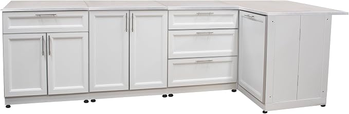 Blue Sky Outdoor Living White Shaker 4-Piece Outdoor Kitchen Combo Set 6 – Modular Weather-Resistant Storage Cabinets