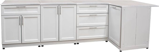 Blue Sky Outdoor Living White Shaker 4-Piece Outdoor Kitchen Combo Set 6 – Modular Weather-Resistant Storage Cabinets