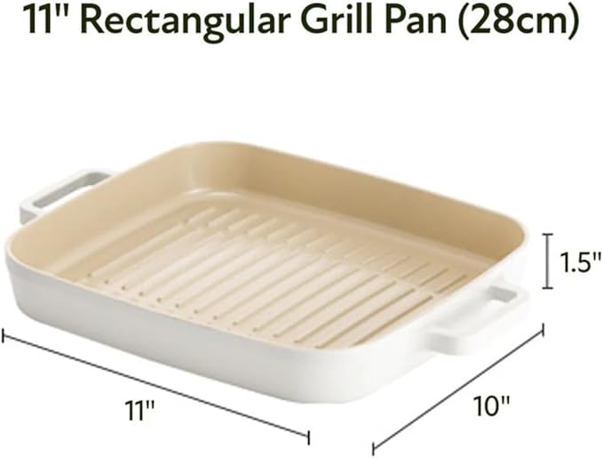 FIKA Kitchen Nonstick BBQ Grill Pan with Handle, Healthy Cooking Ceramic Coating Griddle Pan, Induction Compatible Barbeque Skillet, Dishwasher & Oven Safe, Made in Korea (11" X 9.8")