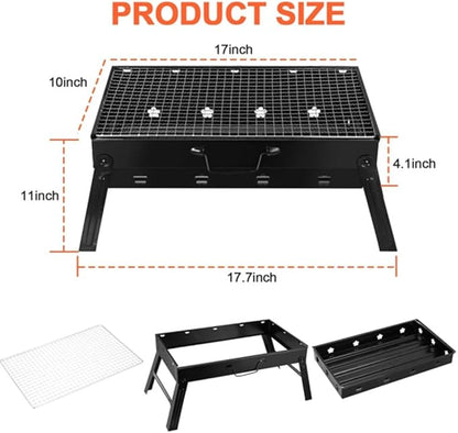 Foldable Portable Charcoal Grill, Compact BBQ Grill, Stainless Steel, Removable Grate, 14 Air Vents, for Camping, Picnic, Backyard