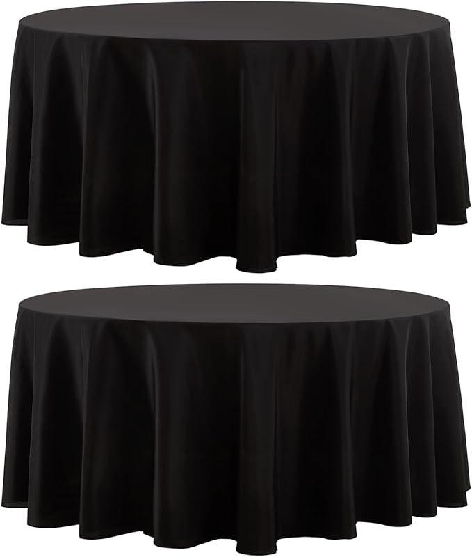 2 Pack Black Round Tablecloths 90 Inch for Dining Tables | Washable Decorative Linen Polyester Table Cover for Banquets Buffets Parties and Weddings