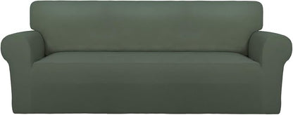PureFit Stretch Oversized Couch Covers Sofa Slipcovers Grayish Green | 1-Piece Sofa Cover Washable Soft Couch Protector, Couch Slipcover with Non Skid Foam and Elastic Bottom for Kids, Dogs
