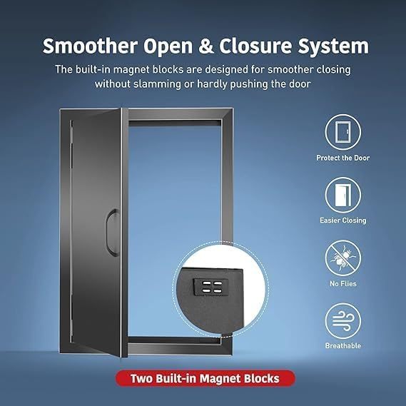 Anfrere 16.85" W x 24" H Outdoor Kitchen Door, Premium 304 Stainless Steel Black BBQ Panel Access Door for Outside Kitchen Commercial Grilling Station, Oven, Storage Cabinet