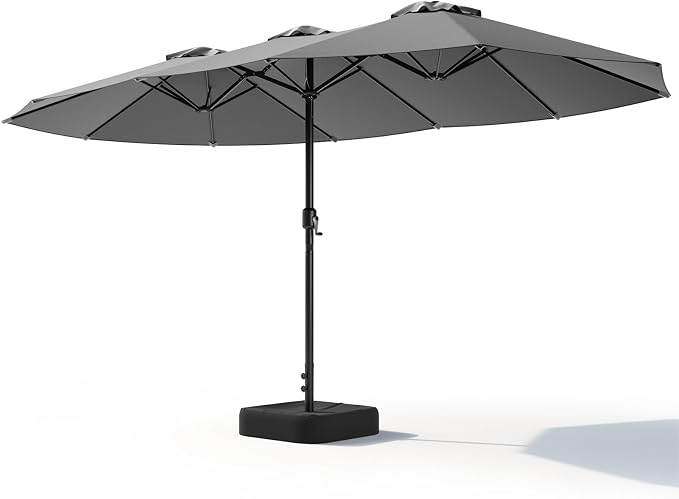 15FT Patio Umbrella, Double-Sided Outdoor Umbrella with base included, Large Standing Umbrella with Crank Handle & Ventilation, Rectangular patio umbrella for Pool, Backyard, Deck, Lawn & Beach