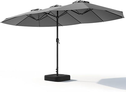 15FT Patio Umbrella, Double-Sided Outdoor Umbrella with base included, Large Standing Umbrella with Crank Handle & Ventilation, Rectangular patio umbrella for Pool, Backyard, Deck, Lawn & Beach