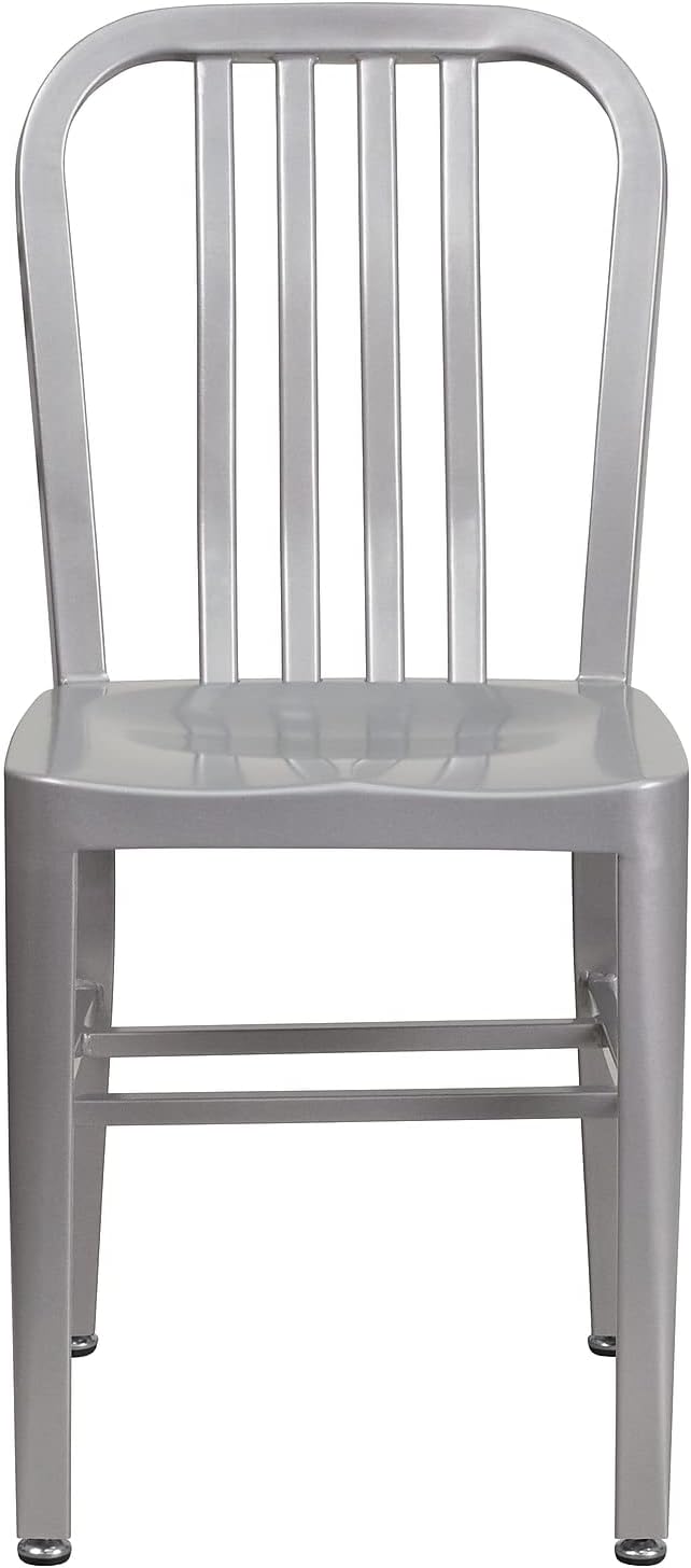 Flash Furniture Gael Indoor/Outdoor Modern Metal Dining Chairs, Commercial-Grade Galvanized Steel Restaurant Chairs, Set of 2, Silver