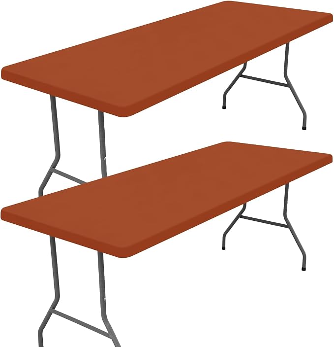 Moosfor 2 Pack Rectangle Spandex Fitted Table Cloth, 8FT Elastic Tablecloth | Washable Picnic Table Cover, Stretch Waterproof Table cloths for Party, Patio, Dining, Kitchen, 30" x 96", Terracotta