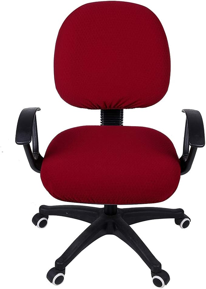 Smiry Office Computer Chair Covers for Desk Rotating Chair Protector | Stretch Jacquard Removable Washable Universal Slipcovers, Seat + Backrest Cover, Wine Red