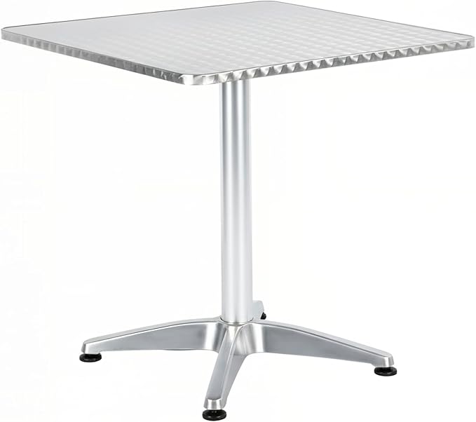 BTEXPERT 27.5" Square Indoor Outdoor Bistro Table – Stainless Steel Top, Aluminum Base, Commercial Restaurant Patio Table for Café, Balcony, Garden, Dining