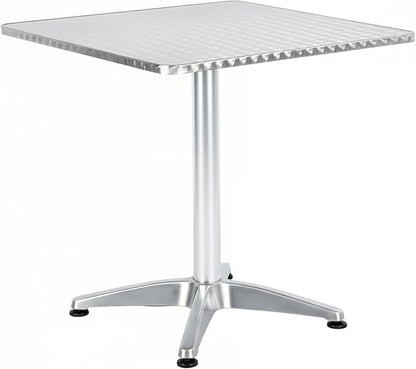 BTEXPERT 27.5" Square Indoor Outdoor Bistro Table – Stainless Steel Top, Aluminum Base, Commercial Restaurant Patio Table for Café, Balcony, Garden, Dining