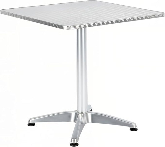 BTEXPERT 27.5" Square Indoor Outdoor Bistro Table – Stainless Steel Top, Aluminum Base, Commercial Restaurant Patio Table for Café, Balcony, Garden, Dining