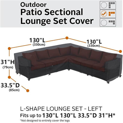 Heavy Duty Outdoor Sectional Sofa Cover, 130-inch L-Shaped Waterproof 600D Patio Furniture Covers, Lawn Patio Couch Protector(Midnight Black, V-Shaped-130" x 130")