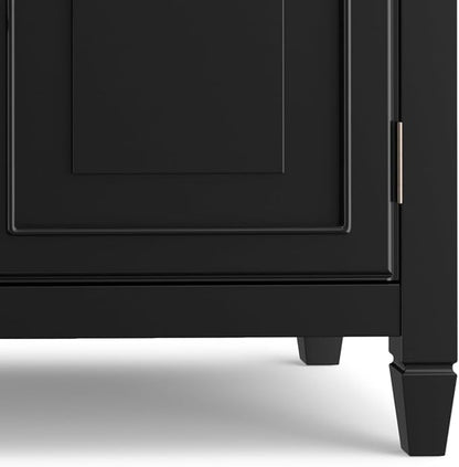 SIMPLIHOME Connaught 67" Wide Solid Wood Sideboard Cabinet in Black | Traditional 4-door dining room buffet with 2 drawers and adjustable shelves for organized kitchen or living room storage.