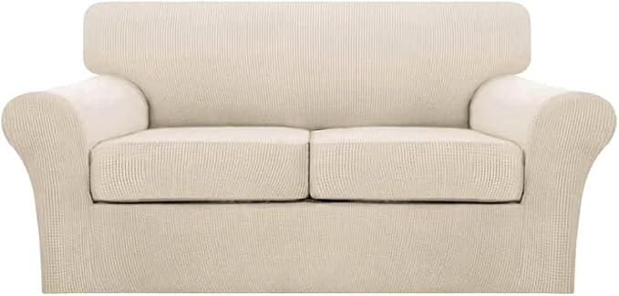 Turquoize 3 Piece Sofa Covers for 2 Cushion Couch Sofa Slipcover Soft Couch Cover for Dogs-Washable Sofa Furniture Covers with 2 Individual Cushion Covers (2 Cushion Sofa,Biscotti Beige)