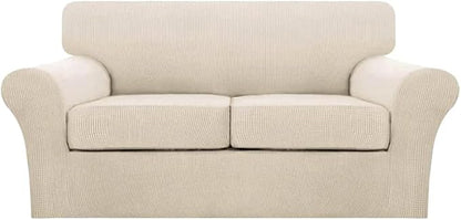 Turquoize 3 Piece Sofa Covers for 2 Cushion Couch Sofa Slipcover Soft Couch Cover for Dogs-Washable Sofa Furniture Covers with 2 Individual Cushion Covers (2 Cushion Sofa,Biscotti Beige)