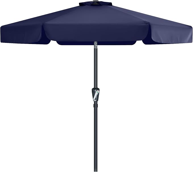 MASTERCANOPY 7.5ft Patio Umbrella with Valance, Crank & Tilt, Navy Blue | 6 ribs, UV/fade-resist, waterproof, vent, for garden/deck/yard/pool