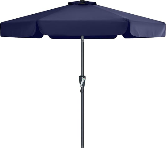 MASTERCANOPY 7.5ft Patio Umbrella with Valance, Crank & Tilt, Navy Blue | 6 ribs, UV/fade-resist, waterproof, vent, for garden/deck/yard/pool