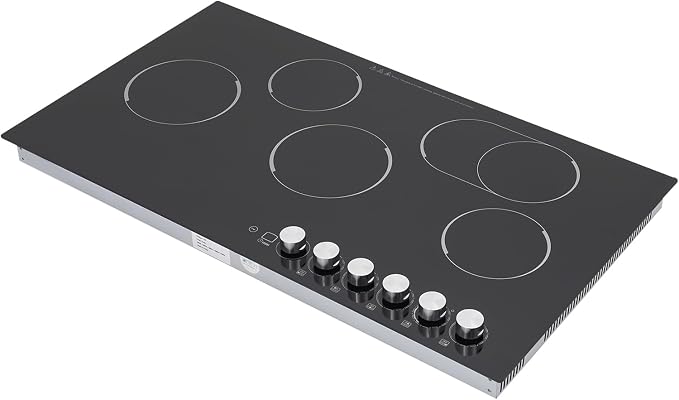 DYNAMI 5-Burner Electric Cooktop,Electric Ceramic Stove Top,Countertop/Built-in Stove w/5 Power Levels & Timer,Overheat Protection,Waterproof and Oil-resistant Microcrystalline Panel,No Plug