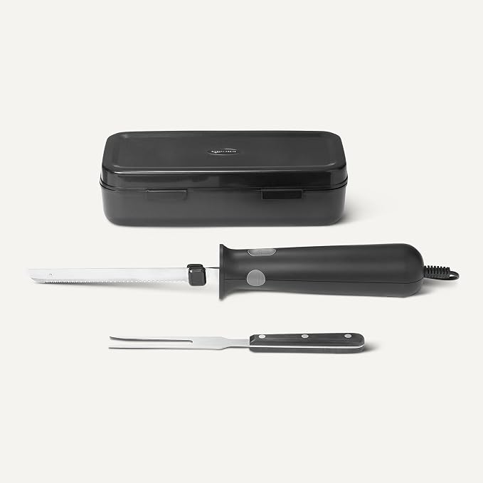 Amazon Basics Electric Knife Set for Meat Slicing and Bread, Ergonomic Design Handle with Storage Case, Black