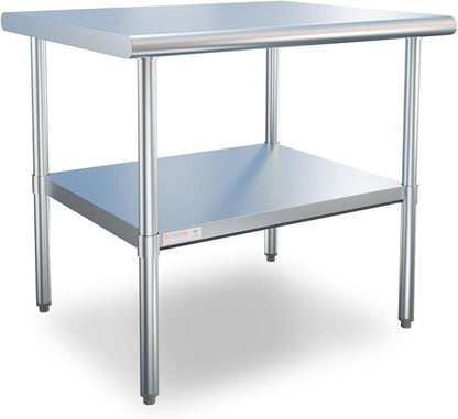 STABLEINK Stainless Steel Table with Undershelf 36x30 Inches 3ft for Prep | NSF Certified Heavy Duty Metal Work Table Workbench for Commercial Kitchen Restaurant Hotel Laundry Garage Chef Homemaker