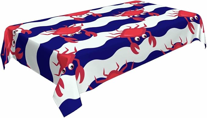TKS MITLAN Happy Crabs Tablecloth 60x84 Inch Rectangular Sea Wavy Stripe Cute Animal Cartoon Fun Oblong Table Cloth Kitchen Table Decorations for Home Dinner Party