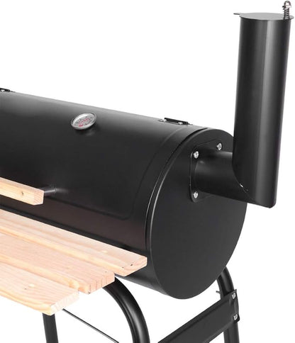 Henf BBQ Charcoal Grill with Offset Smoker, Portable Outdoor BBQ Grill Backyard Charcoal Barbecue Grill with Wheels, 2 Shelves, Wooden Handles,Ideal for Party, Picnic, Gathering, Camping