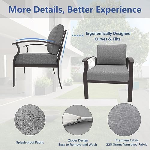 ALAULM Aluminum Patio Furniture Set with Coffee Table Rectangular, 5-seat Outdoor Sectional Furniture w/2 Swivel Chairs, Patio Conversation Set for Porch, Backyard, Poolside-Grey