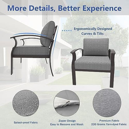ALAULM Aluminum 2-Seat Patio Furniture Set, Metal Outdoor Furniture Sectional Sofas w/5.1" Cushions for Patio, Backyard, Poolside-Grey