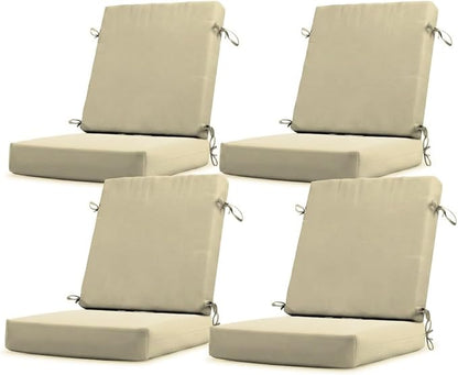 California Umbrella Outdoor Dining Chair, Set of 4 Patio Seat Cushions, 20 x 40 Inch, Premium Outdoor Memory Foam, Fade Resistant, Sunbrella Fabric, Fabric Ties, Antique Beige