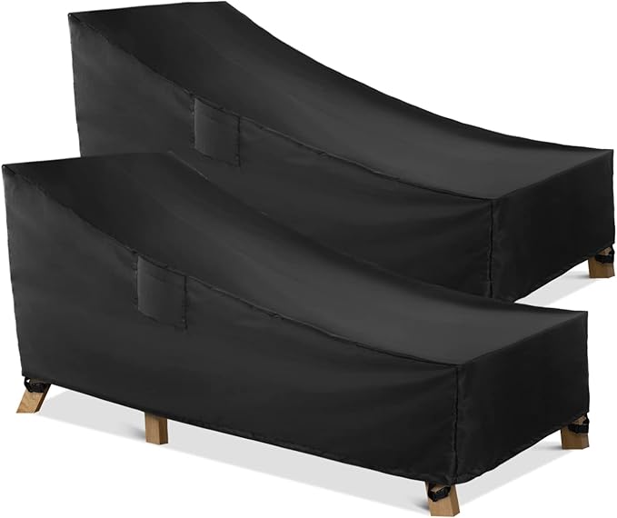 WLEAFJ Patio Chaise Lounge Cover Waterproof, Heavy Duty Outdoor Lounge Chair Covers, Black Durable Patio Furniture Covers, 70L x 32W x 30H inch - 2 Pack