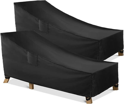 WLEAFJ Patio Chaise Lounge Cover Waterproof, Heavy Duty Outdoor Lounge Chair Covers, Black Durable Patio Furniture Covers, 78L x 34W x 32H inch - 2 Pack
