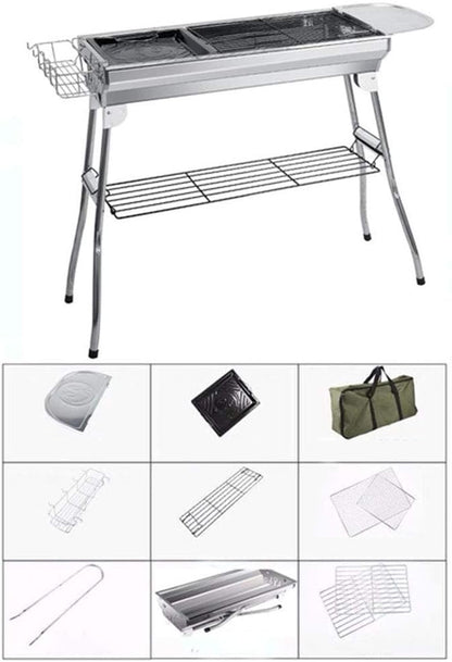 Portable BBQ Grill Stainless Steel Charcoal Grill Folding Camping Grill Makes Juicy Lamb Shish Kebab, Shashlik, for Camping And Cookouts,High end with storage bag