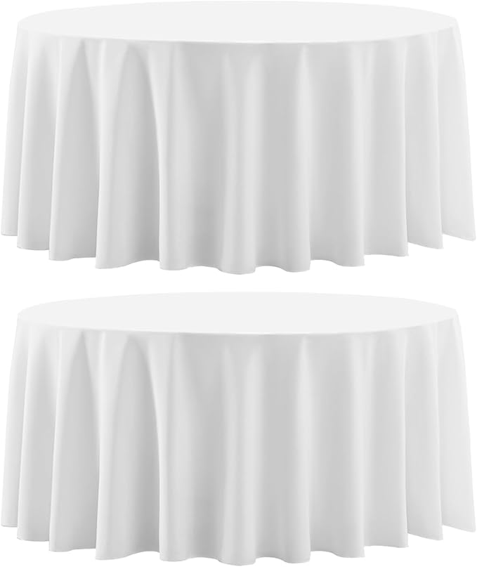 2 Pack White Round Tablecloths 120 Inch for Dining Tables | Washable Decorative Linen Polyester Table Cover for Banquets Buffets Parties and Weddings
