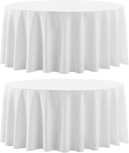 2 Pack White Round Tablecloths 120 Inch for Dining Tables | Washable Decorative Linen Polyester Table Cover for Banquets Buffets Parties and Weddings