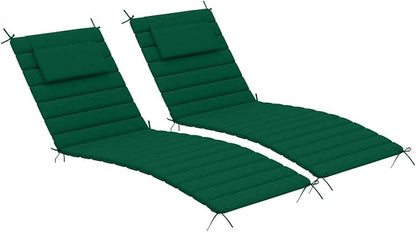Sundale Outdoor Olefin Quilted Lounge Cushion Set of 2, Patio Foldable Chaise Lounger Cushion, Water-Resistant Lounge Chair Pad with Straps Dark Green, 72 x 21 inches