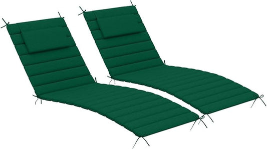 Sundale Outdoor Olefin Quilted Lounge Cushion Set of 2, Patio Foldable Chaise Lounger Cushion, Water-Resistant Lounge Chair Pad with Straps Dark Green, 72 x 21 inches