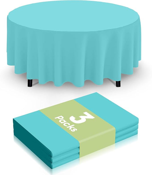 Smiry Disposable Table Cloth 3 Pack, 84 Inch Round Waterproof Plastic Tablecloth, Decorative Round Table Covers for Party, Birthday, Picnic, Teal