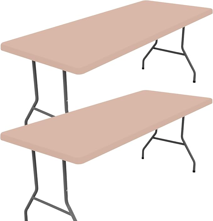 Moosfor 2 Pack Rectangle Spandex Fitted Table Cloth, 5FT Elastic Tablecloth | Washable Picnic Table Cover, Stretch Waterproof Table cloths for Party, Patio, Dining, Kitchen, 30" x 60", Nude