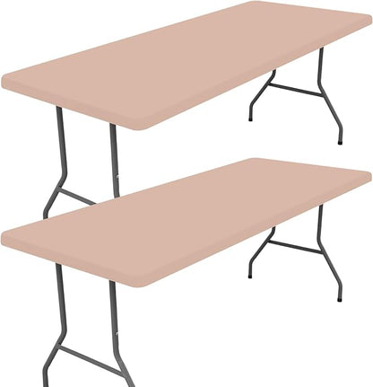 Moosfor 2 Pack Rectangle Spandex Fitted Table Cloth, 5FT Elastic Tablecloth | Washable Picnic Table Cover, Stretch Waterproof Table cloths for Party, Patio, Dining, Kitchen, 30" x 60", Nude