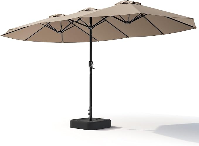 15FT Patio Umbrella, Double-Sided Outdoor Umbrella with base included, Large Standing Umbrella with Crank Handle & Ventilation, Rectangular patio umbrella for Pool, Backyard, Deck, Lawn & Beach