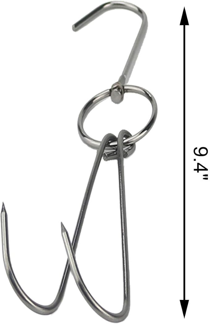 TIHOOD 9.4" Stainless Steel Double Meat Hooks Roast Duck Bacon Shop Hook BBQ Grill Hanger Cooking Tools Accessories (12 Packs) (12 Packs)