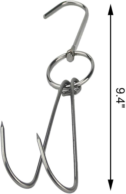 TIHOOD 9.4" Stainless Steel Double Meat Hooks Roast Duck Bacon Shop Hook BBQ Grill Hanger Cooking Tools Accessories (12 Packs) (12 Packs)